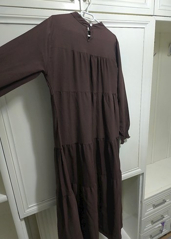 Kadın Kahverengi Uzun Keten Elbise - Görsel 6