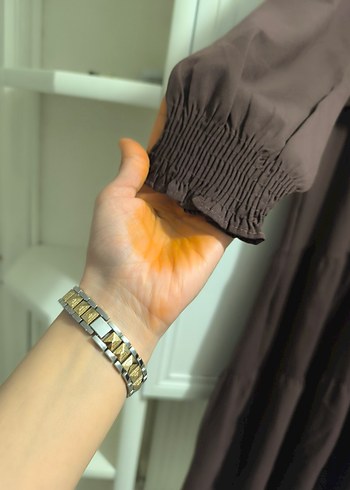 Kadın Kahverengi Uzun Keten Elbise - Görsel 3