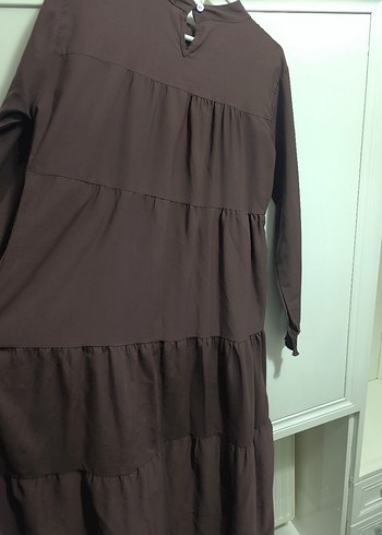 Kadın Kahverengi Uzun Keten Elbise - Görsel 7