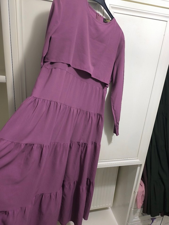 gül kurusu Uzun Salaş Elbise - Görsel 3