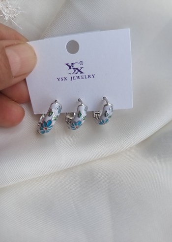 YSX Mavi Desenli Boncuklu Mini Kadın Küpeler