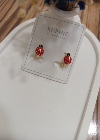 Xuping Kırmızı Boncuklu Uğur Böceği Küpe - Görsel 2