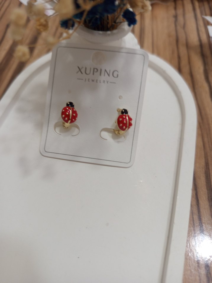 Xuping Kırmızı Boncuklu Uğur Böceği Küpe - Görsel 3