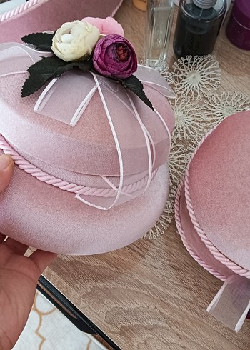Vintage Pembe Kadife Takı Kutuları