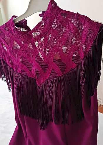 Bordo İşlemeli Straplez Midi Elbise - Görsel 4