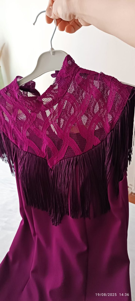 Bordo İşlemeli Straplez Midi Elbise - Görsel 4