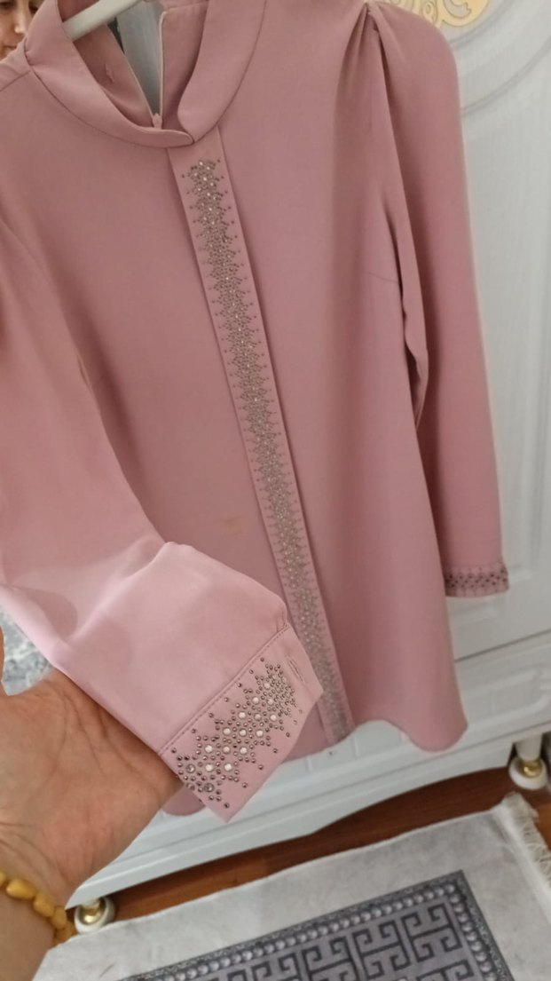 Uzun Kollu Düğmeli Pembe Tunik - Görsel 2