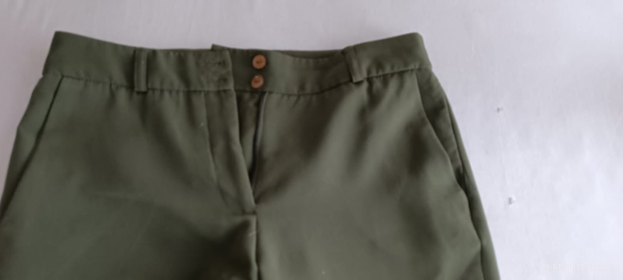 Kadın Haki Normal Boy Pliseli Kumaş Pantolon - Görsel 3