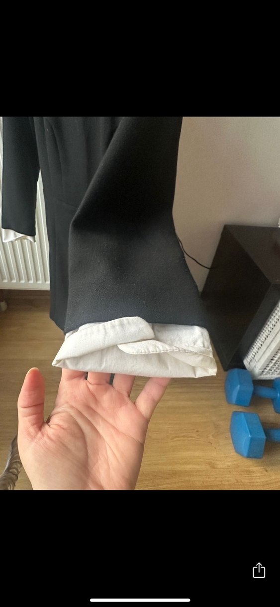 Siyah, uzun kollu, düğmeli ofis elbisesi - Görsel 5