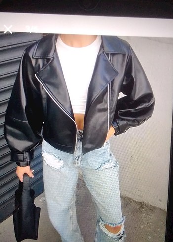 bomber oversize deri ceket - Görsel 2