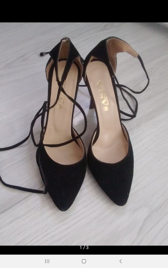 Siyah Süet Bağcıklı Stiletto Topuklu Ayakkabı - Görsel 2