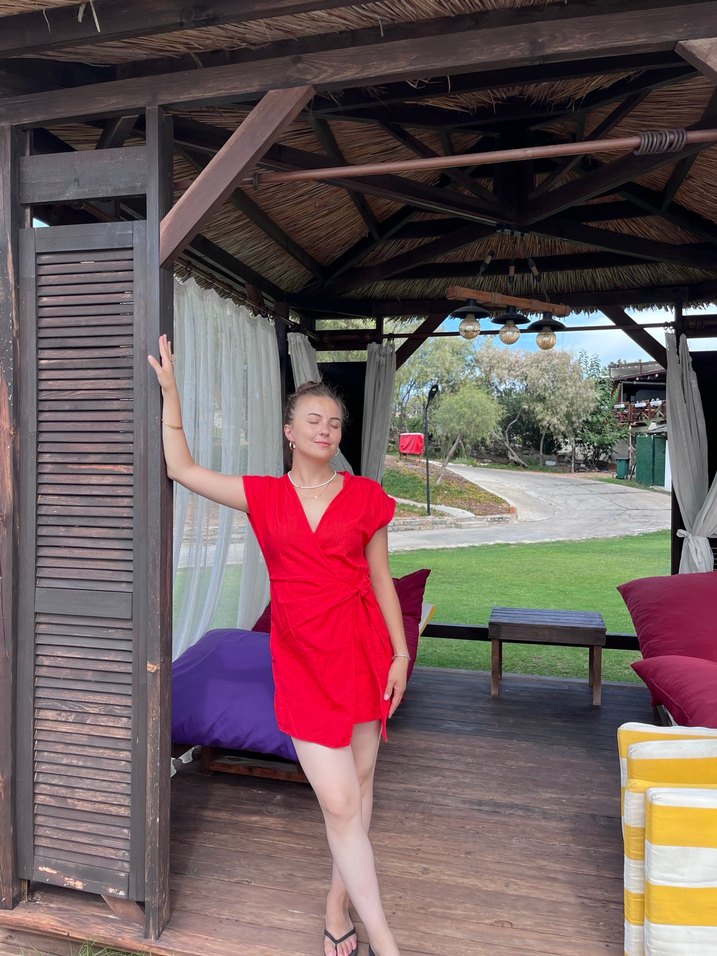 Kırmızı Mini tulum , Kısa Kollu, Salaş Kesim - Görsel 3