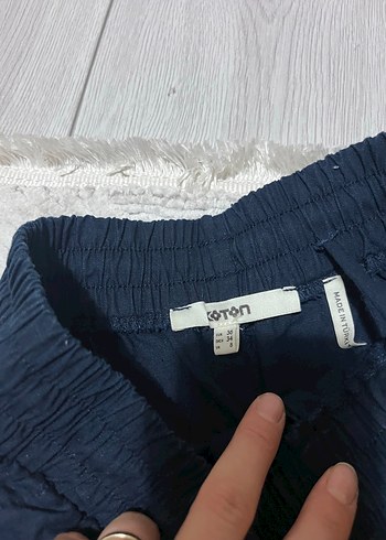 Kadın Lacivert Midi Street Wear Keten Pantolon - Görsel 3