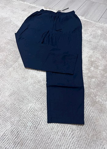 Kadın Lacivert Midi Street Wear Keten Pantolon - Görsel 2