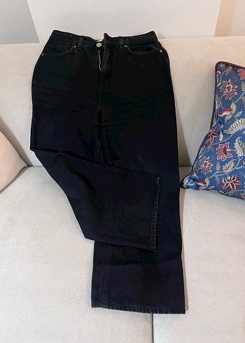 Kadın Siyah Bol Kesim Midi Kot Pantolon - Görsel 2