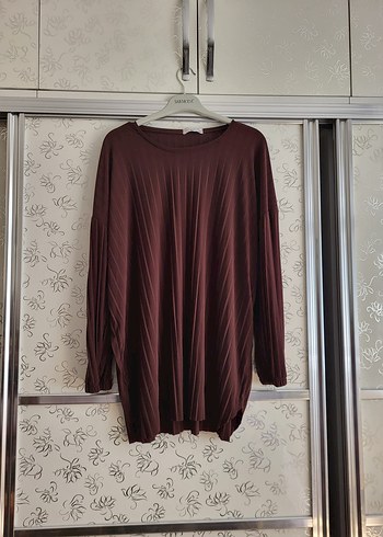 Diğer kahverengi Uzun Kollu Pileli sandy Tunik