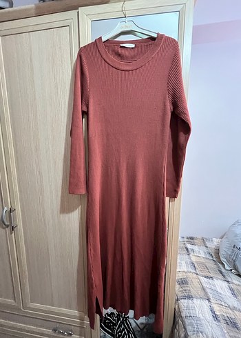 xl Beden kahverengi Renk Kahverengi Uzun Triko Elbise