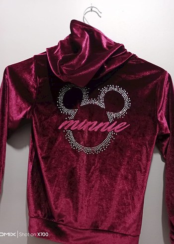 Bordo Kapüşonlu Kız Çocuk Fermuarlı Ceket - Görsel 2