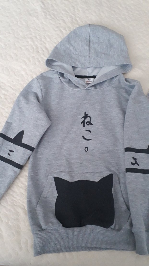 Gri Batik Desenli Kedi Kapüşonlusu - Görsel 2