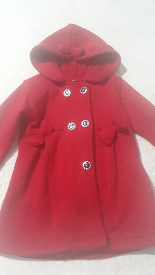 Kız Çocuk Kırmızı Düğmeli Kaban - Görsel 2