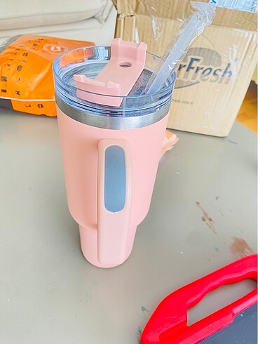 Diğer Sıfır Pembe Stanley Termos - Pipetli, Saplı, Hiç Kullanılmadı!