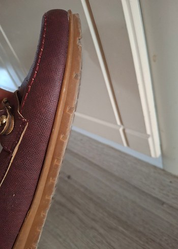 37 Beden bordo Renk Bordo Deri Tokalı Kadın Babet