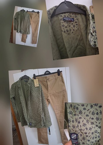 Erkek Haki Kamuflaj Desenli Düğmeli gömlek +keten pantolon
