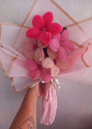 Pastel Pembe Şönil Gül Buketi