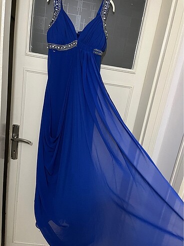 Abiye Saks mavisi elbise - Görsel 5