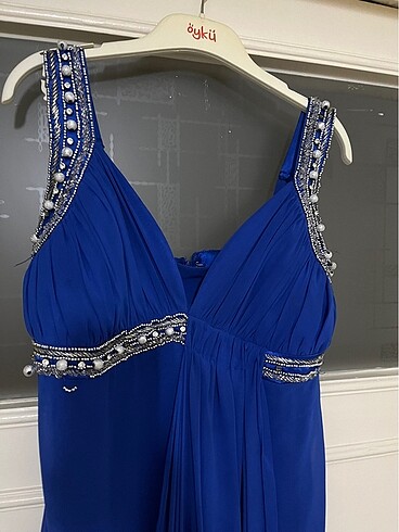 Abiye Saks mavisi elbise - Görsel 9