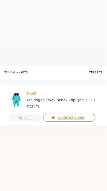6 Ay Beden yeşil Renk Bebek Kapşonlu Tulum