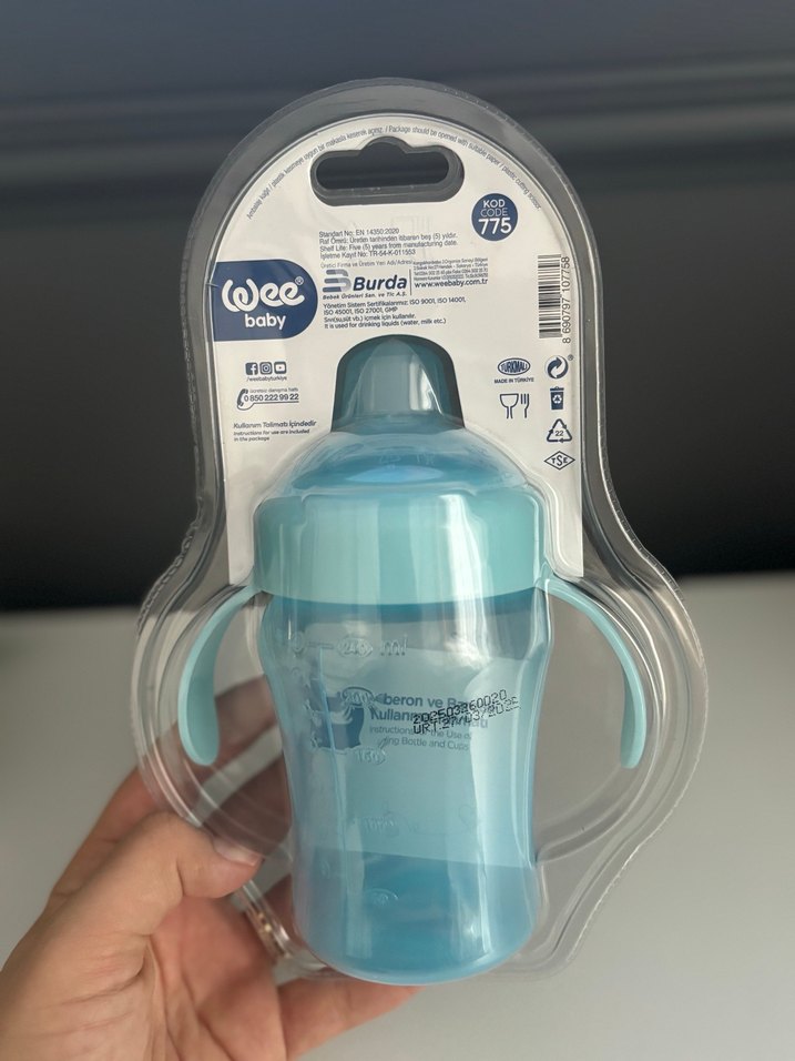 Wee Bebek Mavi Kulplu Akıtmaz Bardak 240 ml - Görsel 2
