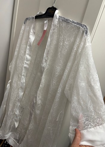 Beyaz Dantel Midi Kadın Sabahlık - Görsel 6