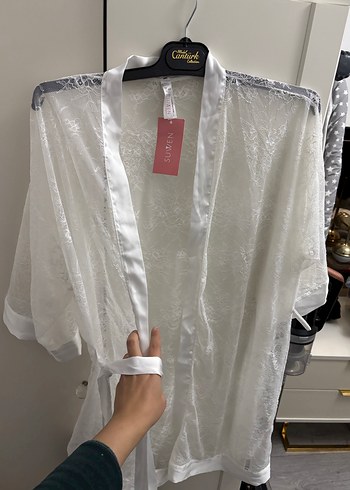 Beyaz Dantel Midi Kadın Sabahlık - Görsel 4