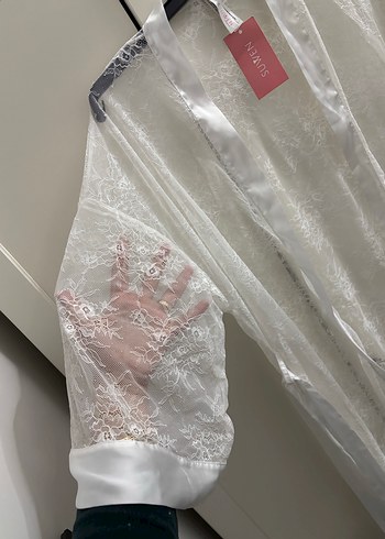 Beyaz Dantel Midi Kadın Sabahlık - Görsel 2