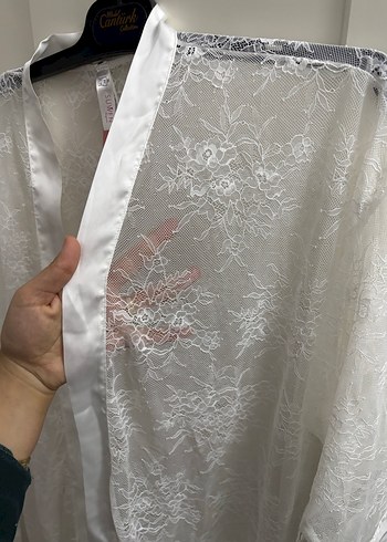 Beyaz Dantel Midi Kadın Sabahlık - Görsel 7