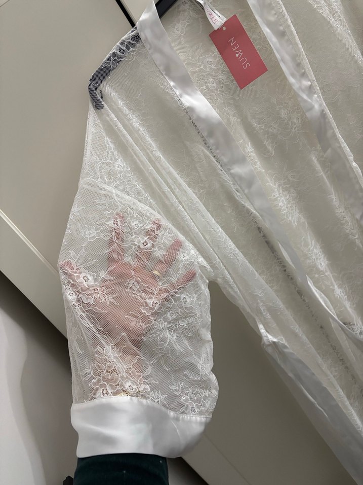 Beyaz Dantel Midi Kadın Sabahlık - Görsel 2