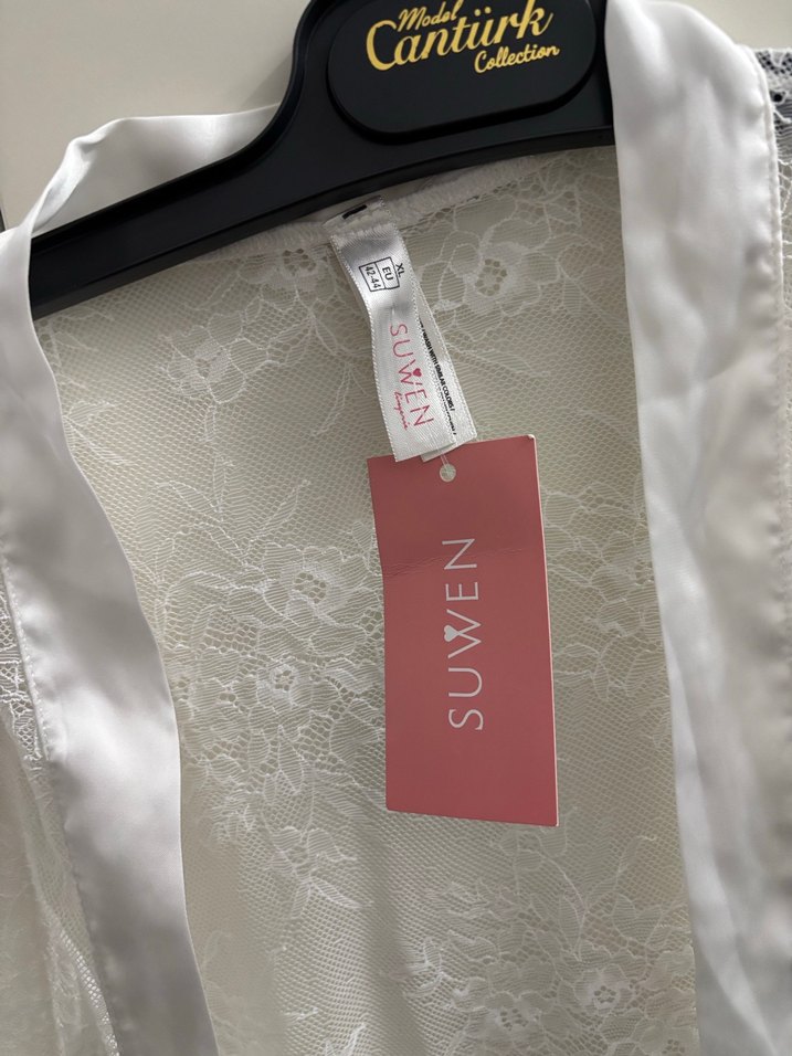 Beyaz Dantel Midi Kadın Sabahlık - Görsel 3