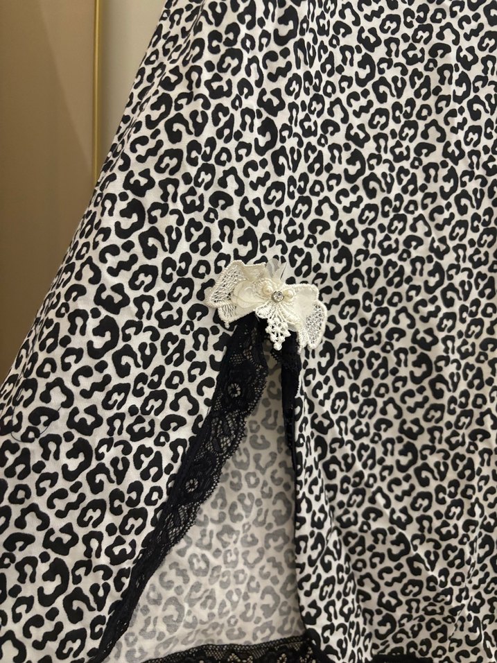 Gri Zebra Desenli Uzun İp Askılı Pijama Elbisesi - Görsel 2