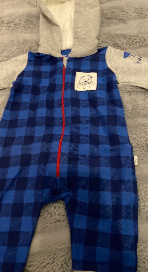 Kapüşonlu Ekose Desenli Bebek Tulumu - Görsel 3