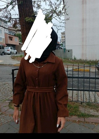 36 Beden Kahverengi Süet Kemerli Uzun Elbise