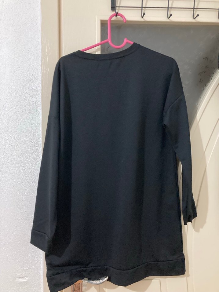 Siyah Uzun Kollu Salaş Sweatshirt - Görsel 2