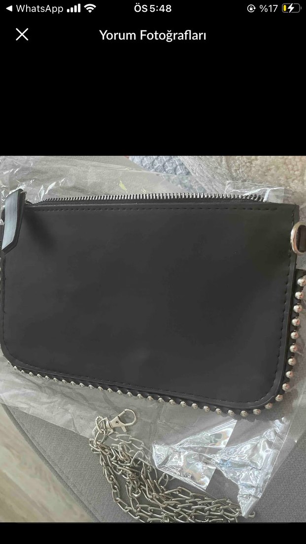 Nakışlı Siyah Deri Fermuarlı Kadın Çanta - Görsel 2