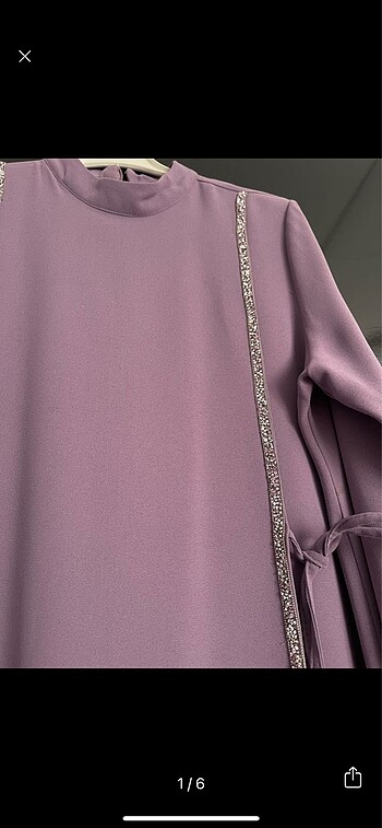 KİRALIK Lila renk önü taş detaylı tesettür abiye elbise