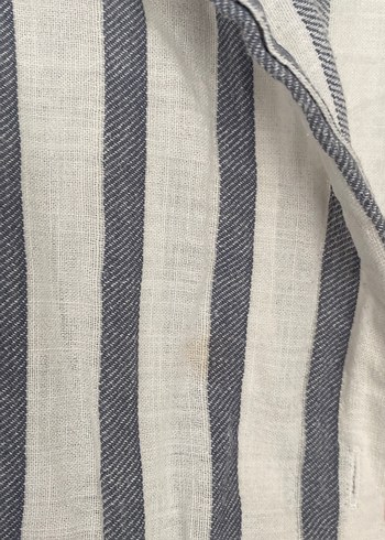Çizgili Keten Gömlek, Uzun Kollu, Bol Kesim - Görsel 3