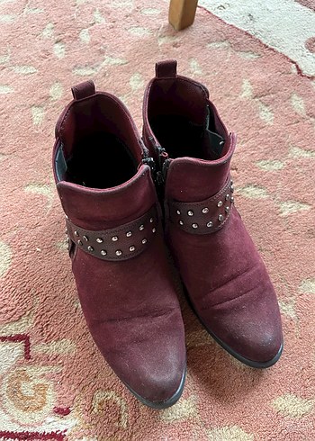 Bordo Süet Tokalı Kadın Bot - Görsel 3