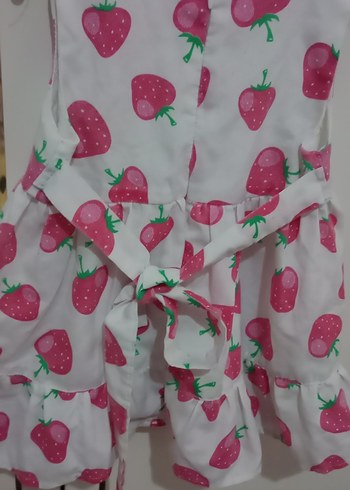 Kız Çocuk Pembe Çilek Desenli Fırfırlı Elbise - Görsel 3