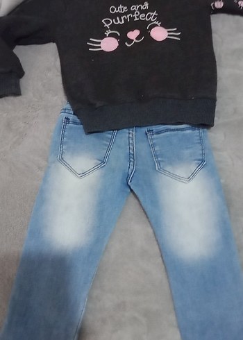 Kız Çocuk Gri Baskılı Denim Sweatshirt - Görsel 2