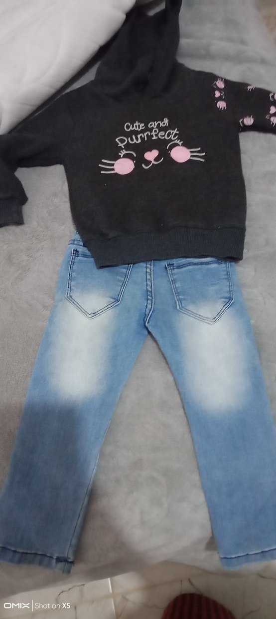 Kız Çocuk Gri Baskılı Denim Sweatshirt - Görsel 2