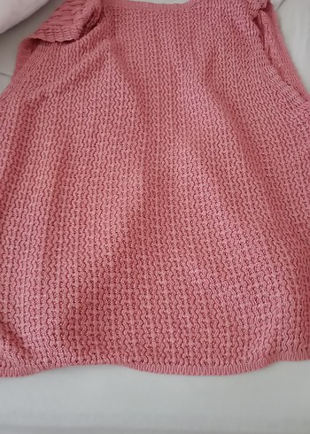 Pembe Örgü V Yaka Kolsuz Kadın Yelek - Görsel 2